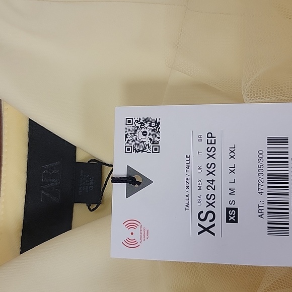 💛🆕️Zara XS Yellow Stretch Tulle Ruffle Hem Crop Top 4772/005 - Picture 8 of 9